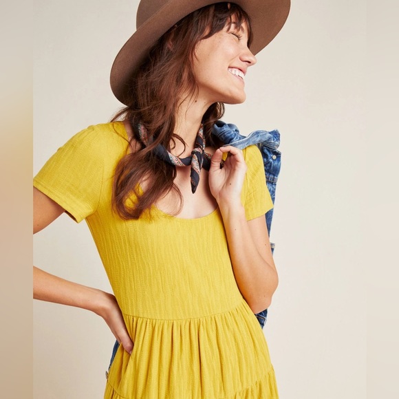 Chelsea & Theodore Mustard Yellow Tiered Maxi Dress size Large - Picture 2 of 8